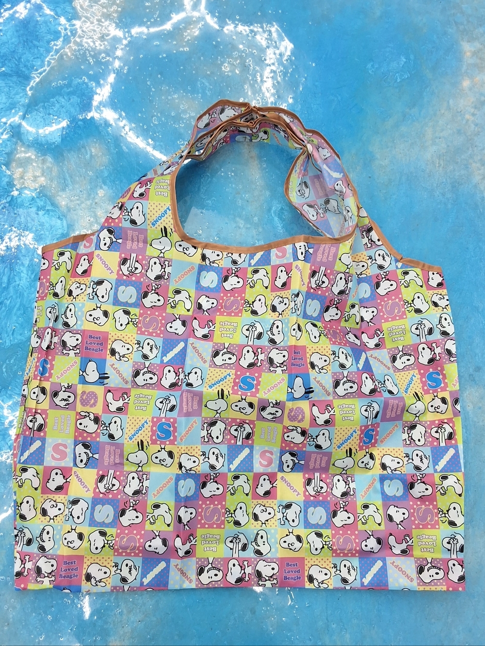 Snoopy Peanuts Color Block Foldable Waterproof Reusable Tote Bag With Pockets
